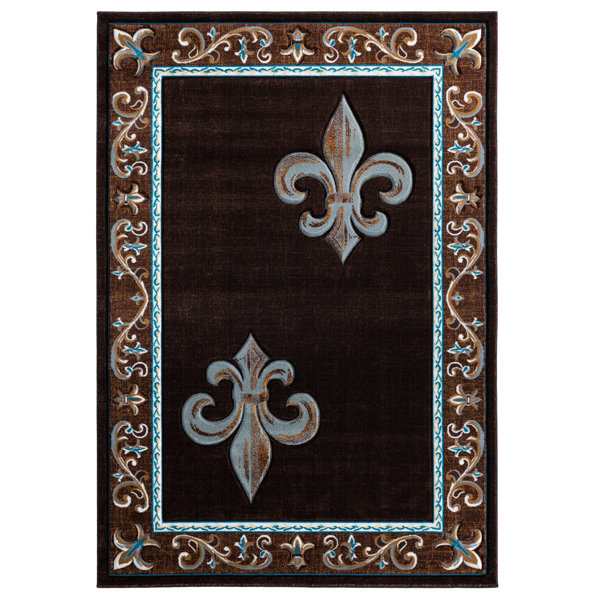 Fleur De Lis Living Goines Power Loom Performance Brown/Blue Rug Wayfair